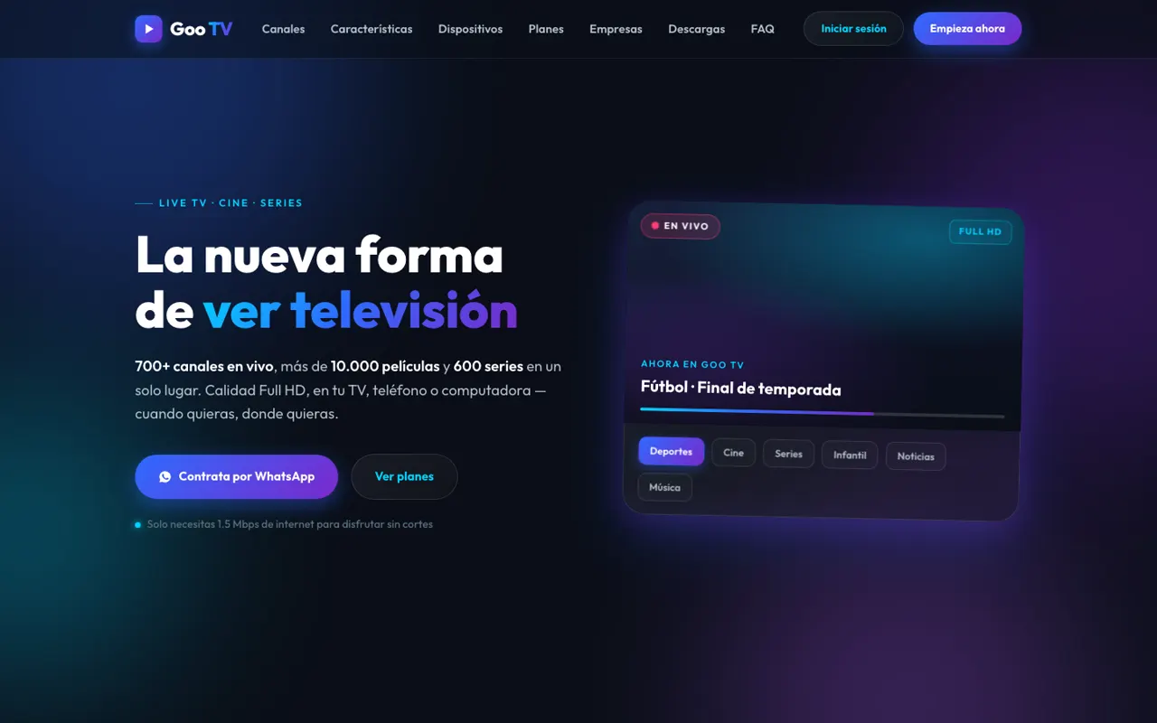 Goo TV, televisión en vivo y streaming